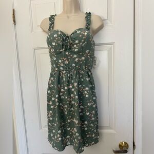 Green and floral midi dress
